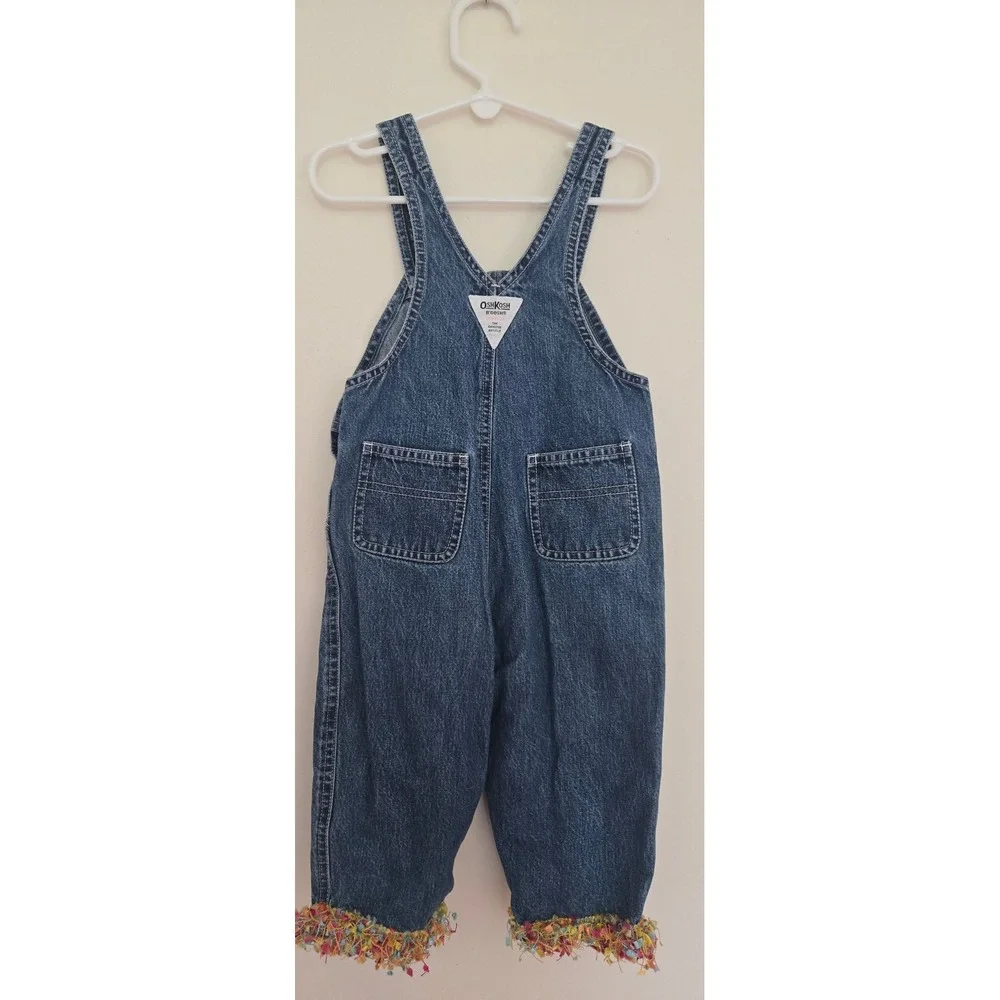 Vintage OshKosh Bgosh Denim Overalls 18M Blue Fringe Dragonfly Heart Buttons